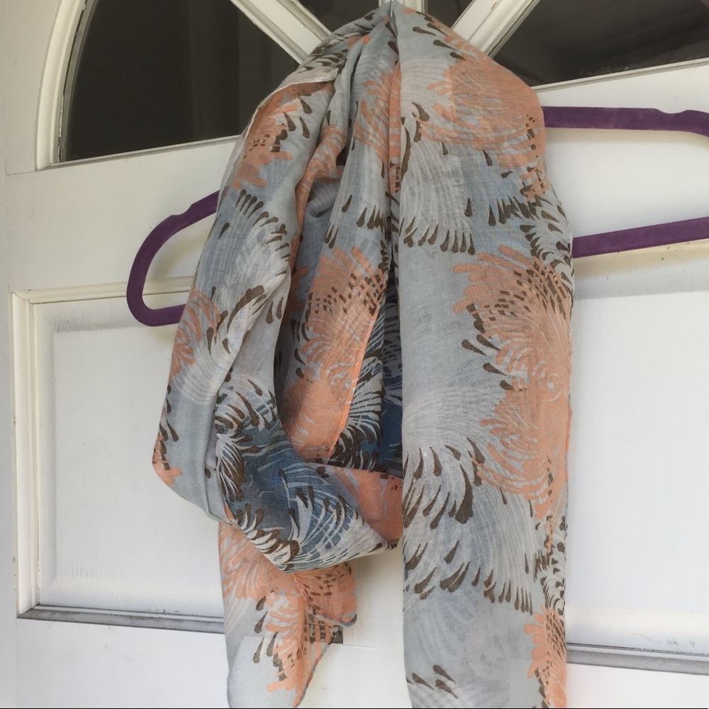 Muted Teal, Orange, Brown, and Cream Scarf